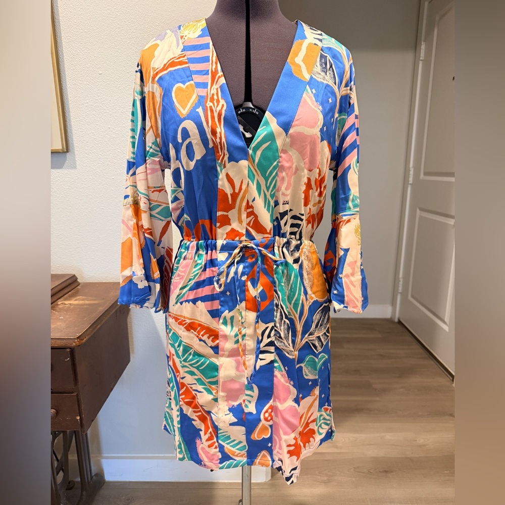 Maaji Blue Orange Multicolor Printed Swim Cover-Up with Tag